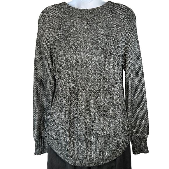 Calvin Klein Jeans Open crochet Knit Chunky Sweater Women's Med Metallic Silver - Picture 2 of 8